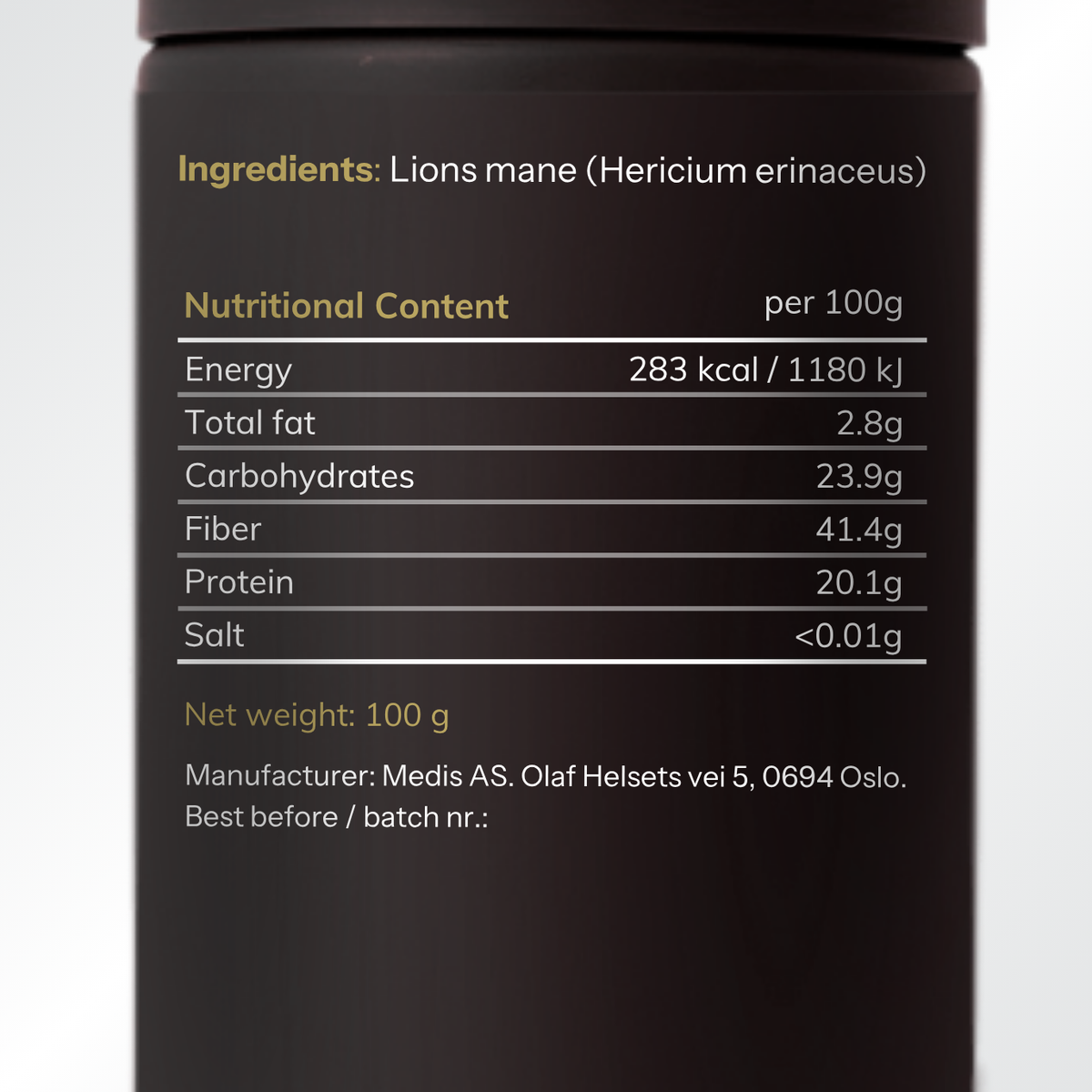 Lion’s Mane – Soppekstrakt i pulverform Medis Pure